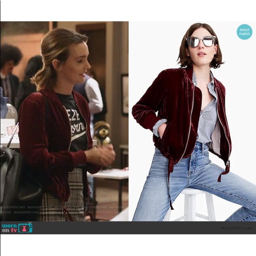 J.Crew burgundy velvet bomber jacket